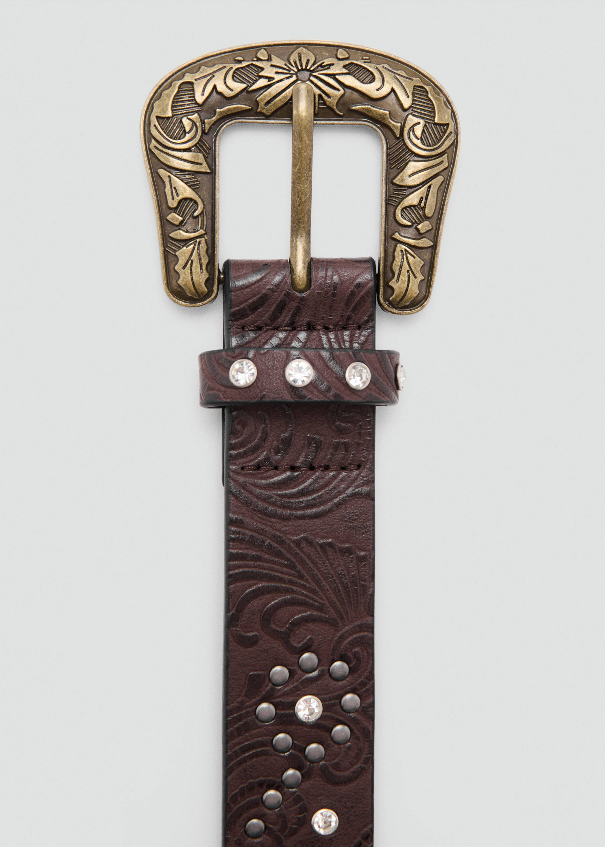 Studded faux-leather belt - Details of the article 1, Brown. Ref: 27051182-00.