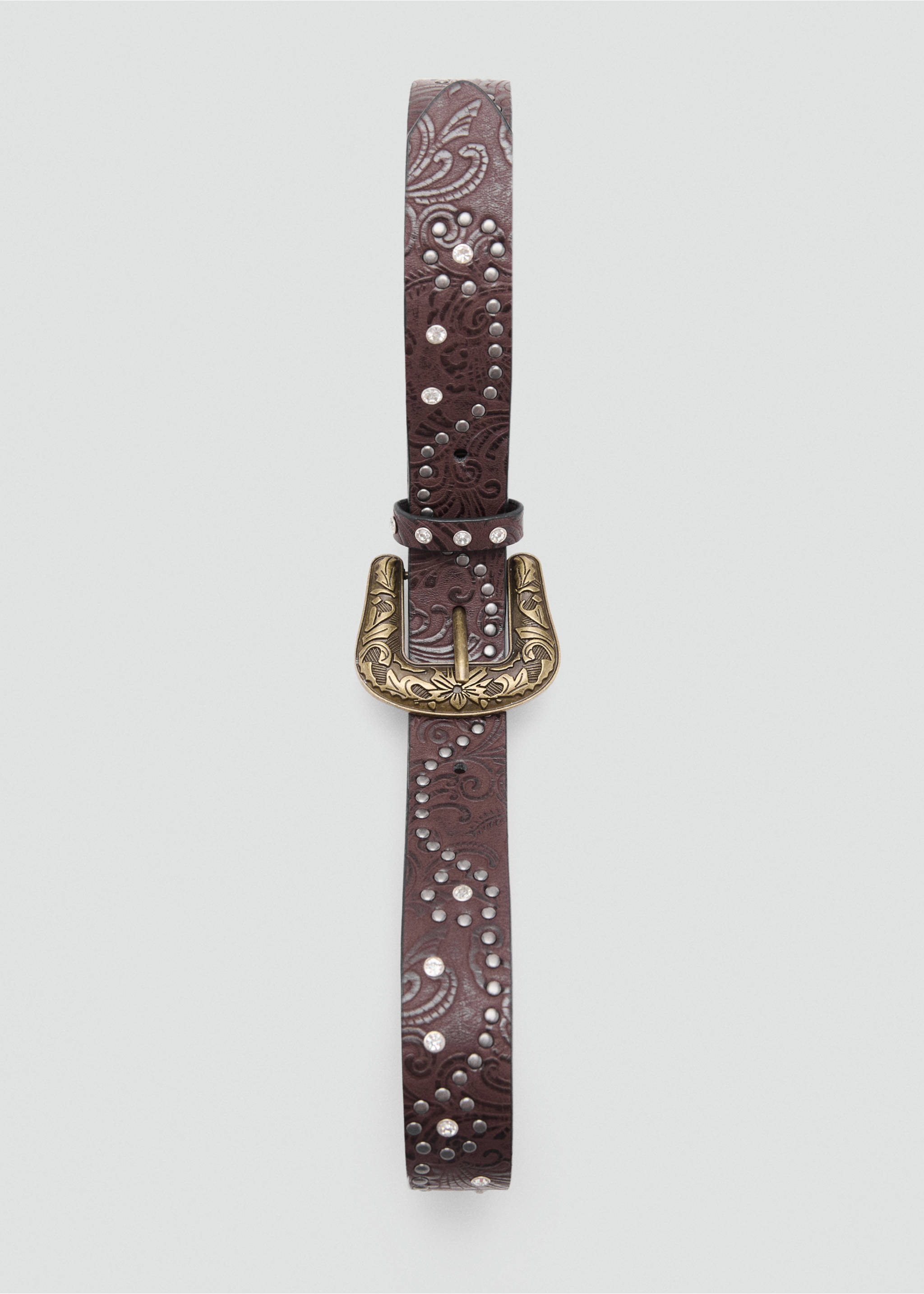 Studded faux-leather belt - Details of the article 2, Brown. Ref: 27051182-00.