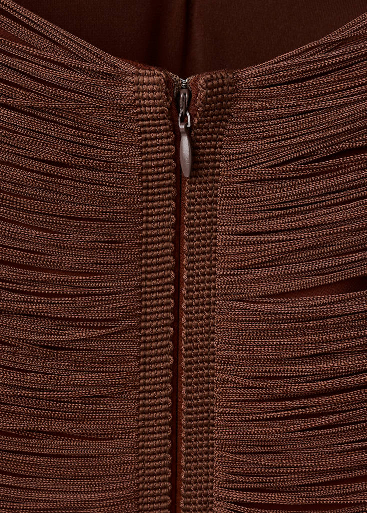 Fringed dress with low back — Brown