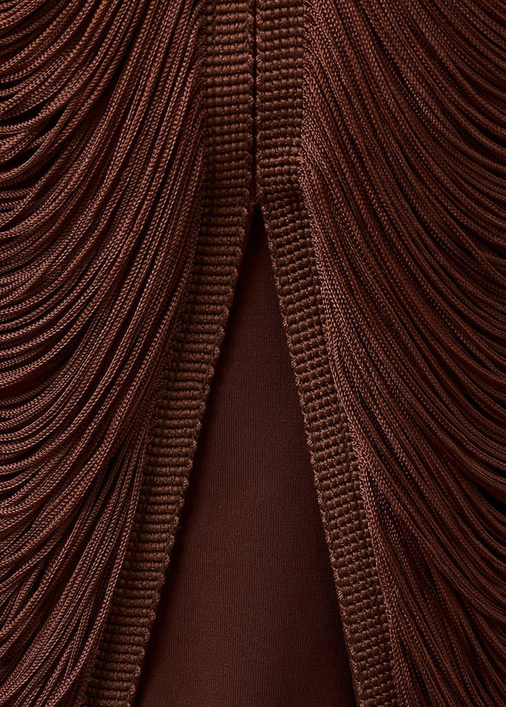 Fringed dress with low back — Brown