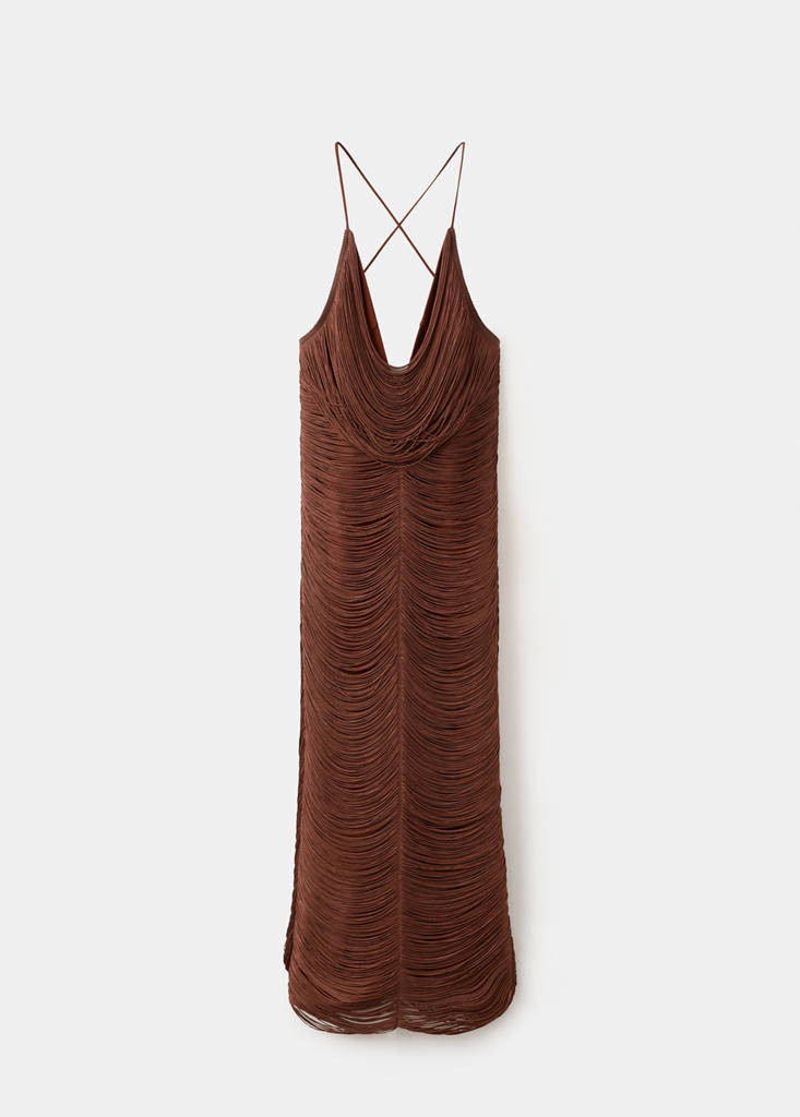 mango brown fringe dress Brown Satin Fringe Mango Dress by MANGO