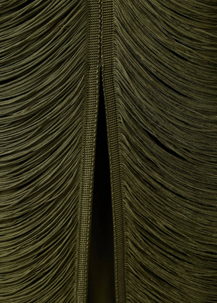 Fringed dress with low back — Khaki