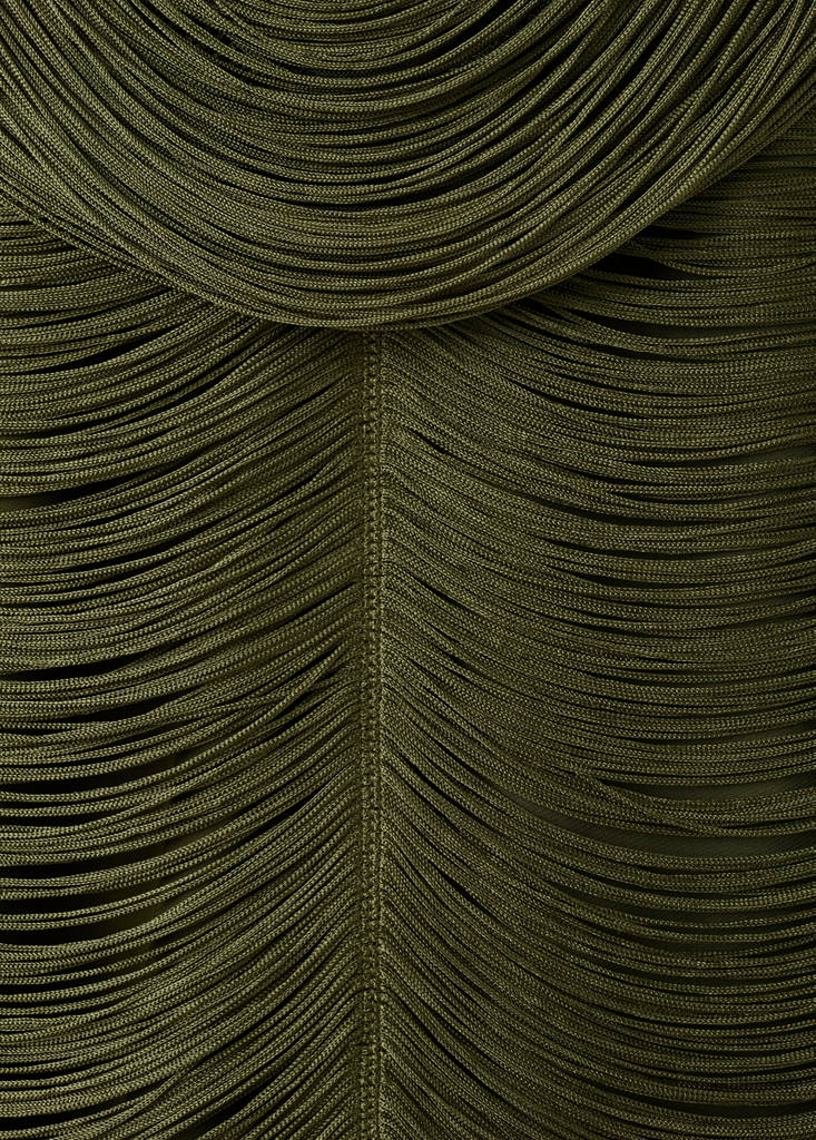 Fringed dress with low back — Khaki