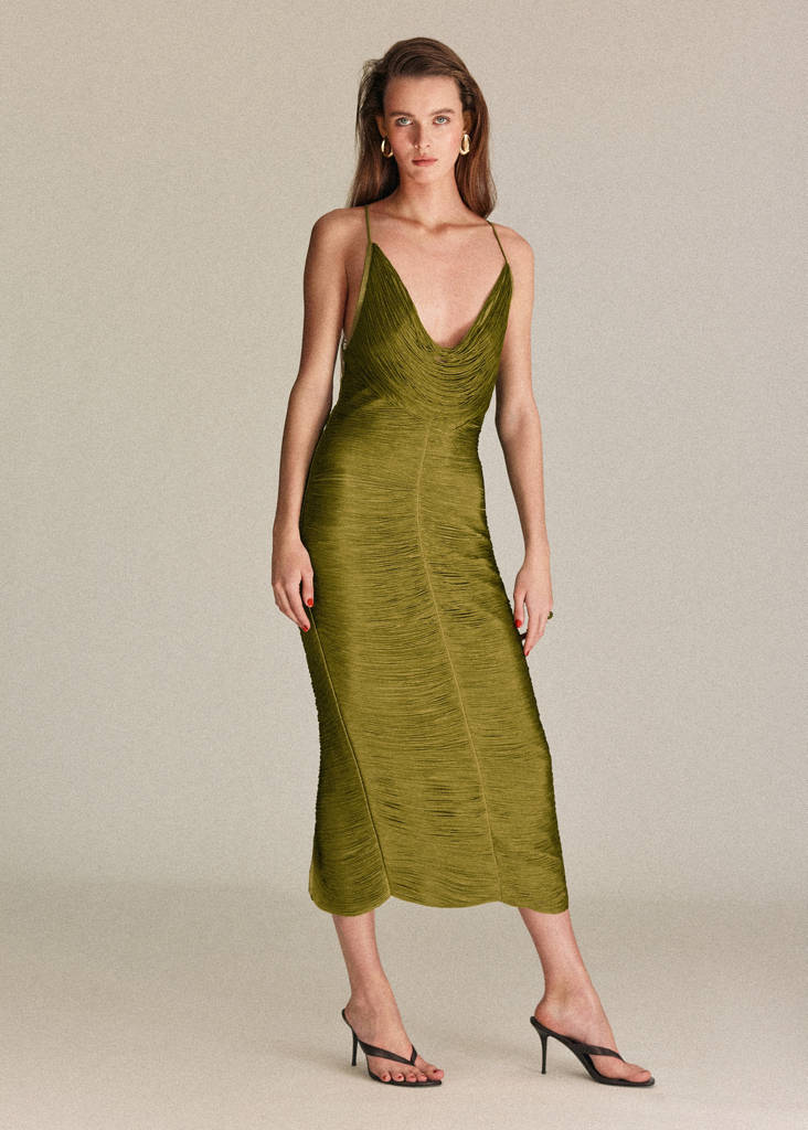 green fringe dress mango Asymmetrical fringed midi-dress - Women