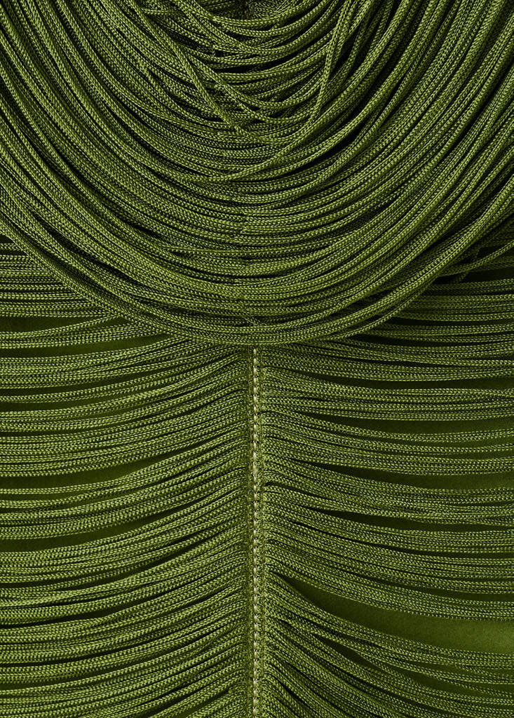 Fringed dress with low back — Green