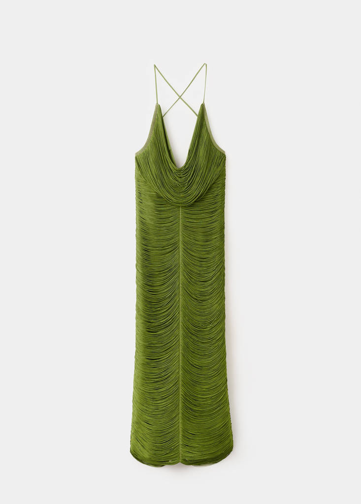 Fringed dress with low back — Green