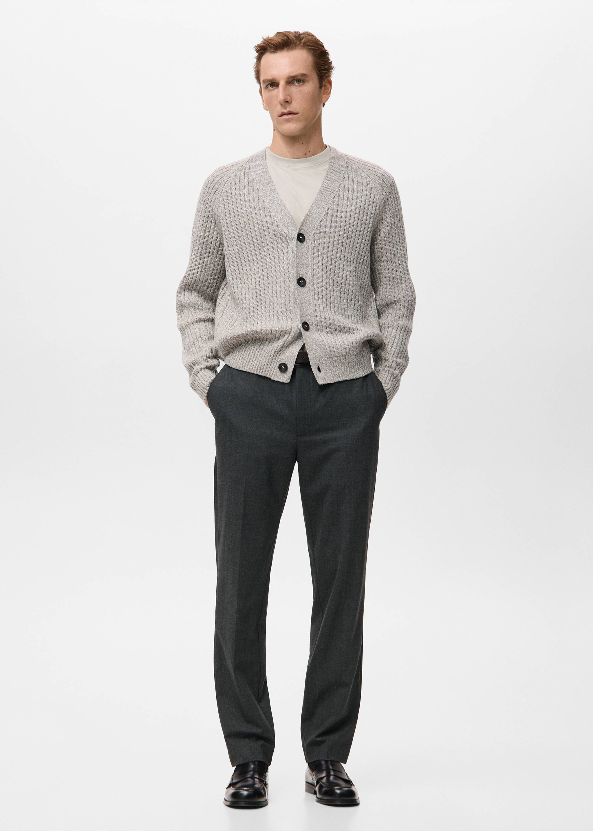 Pantalón regular fit microcuadros - Plano general, Gris oscuro vigoré. Ref: 27051185-00.