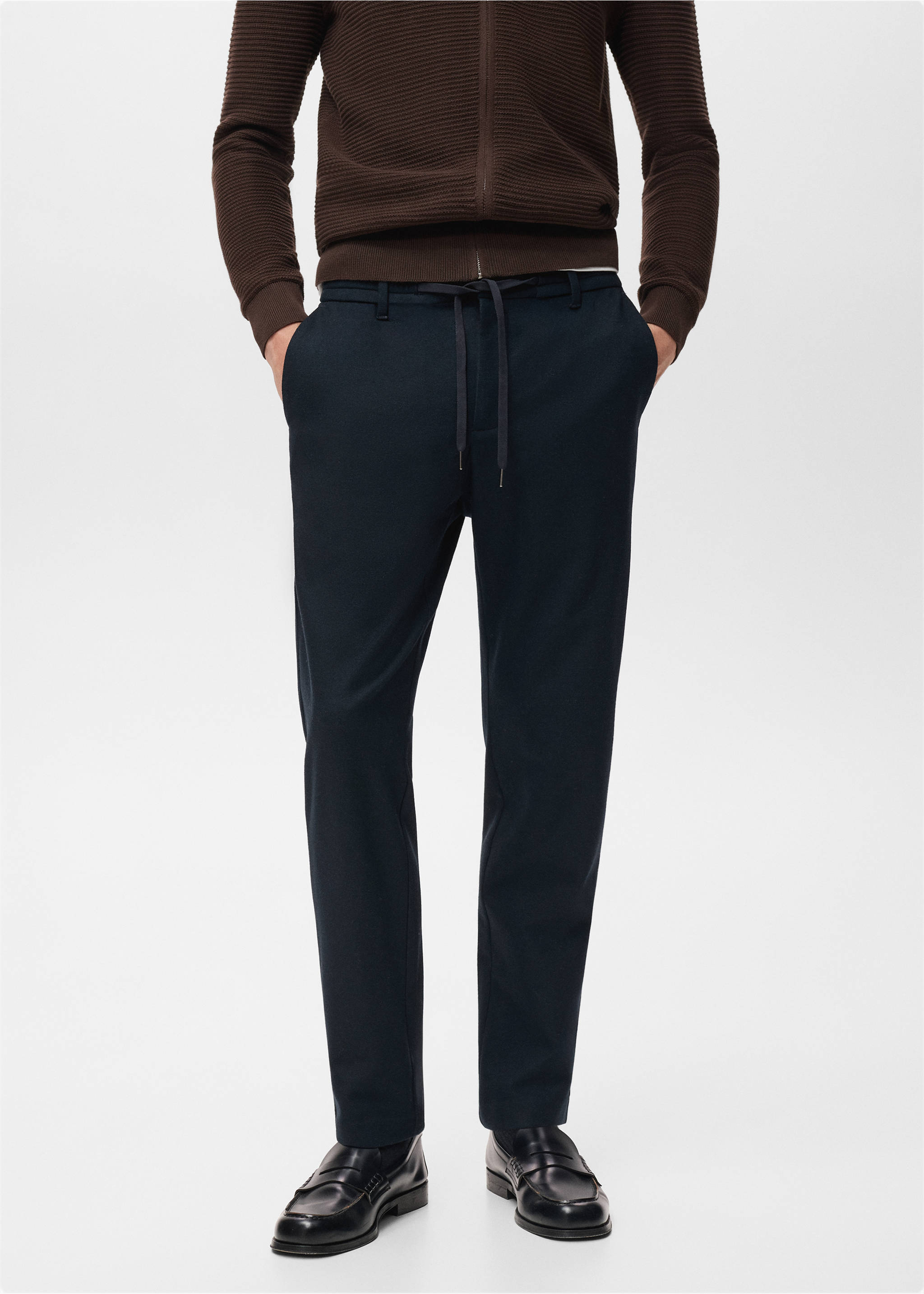 Slim-fit flannel trousers - Medium plane, Night Blue. Ref: 27051186-00.