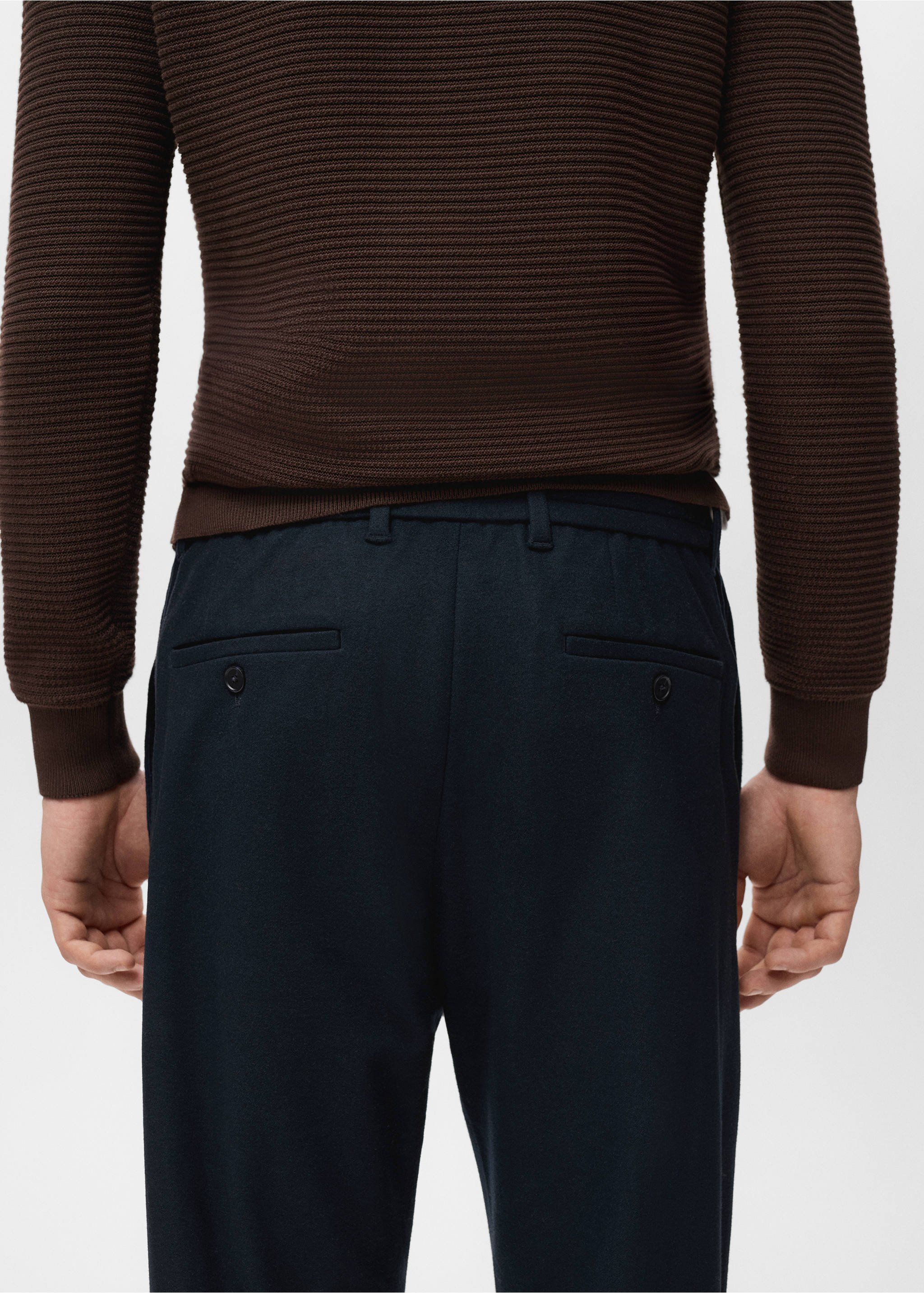 Slim-fit flannel trousers - Details of the article 6, Night Blue. Ref: 27051186-00.