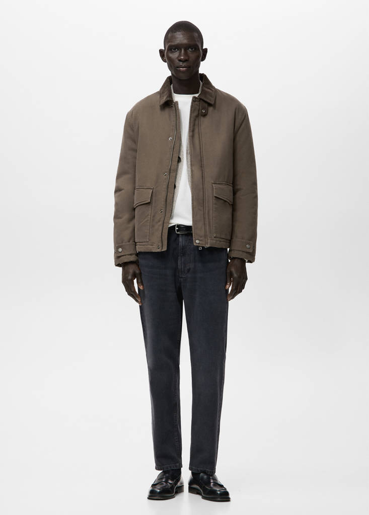 Quilted jacket with corduroy collar — Brown