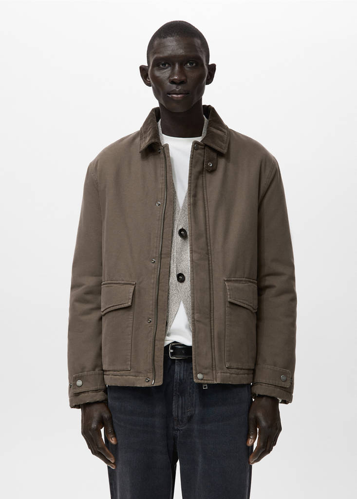 Quilted jacket with corduroy collar — Brown