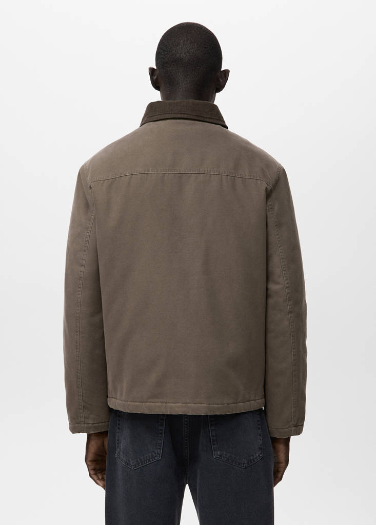 Quilted jacket with corduroy collar — Brown