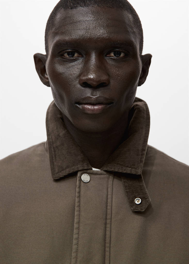 Quilted jacket with corduroy collar — Brown