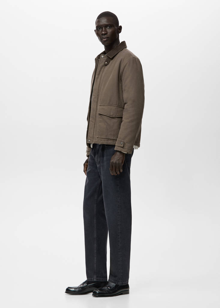 Quilted jacket with corduroy collar — Brown