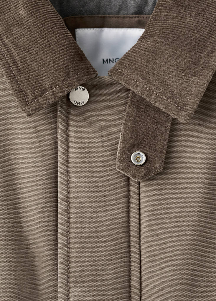 Quilted jacket with corduroy collar — Brown