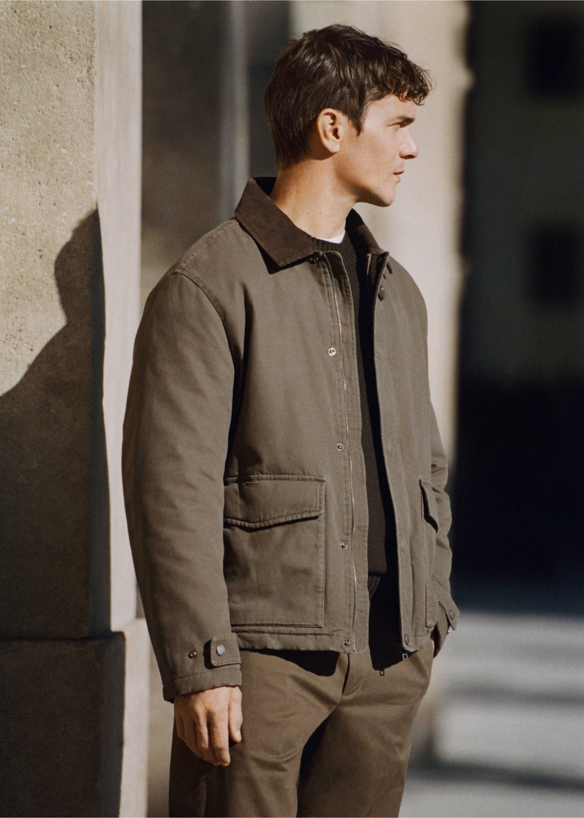Quilted jacket with corduroy collar - Details of the article 3, Brown. Ref: 27051190-00.