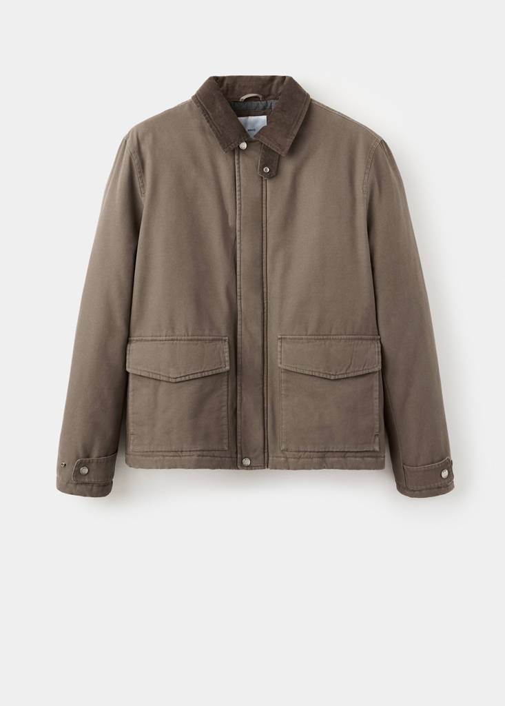 Quilted jacket with corduroy collar — Brown