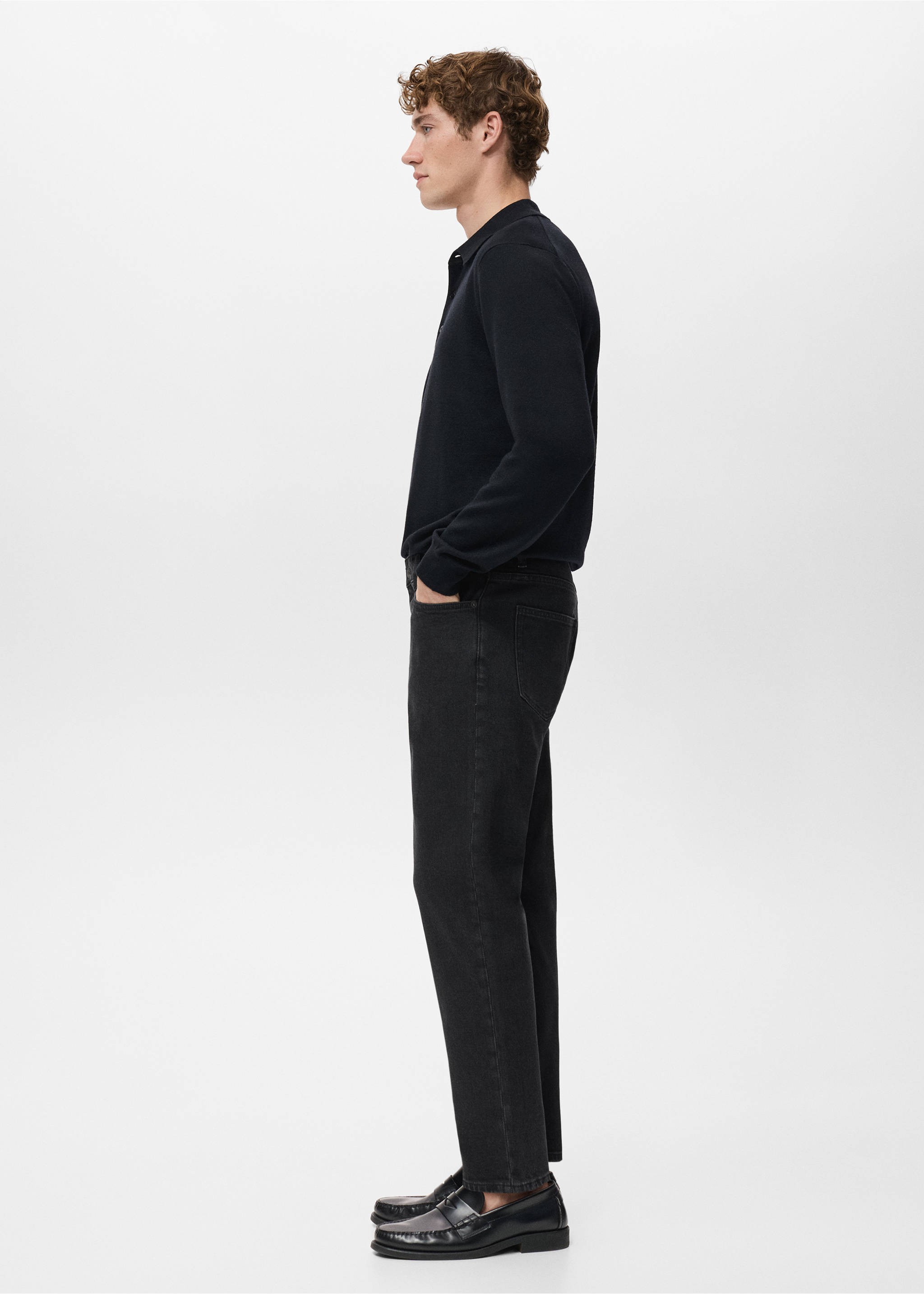 Ben cropped tapered-fit jeans - Details of the article 2, Black denim. Ref: 27051191-00.