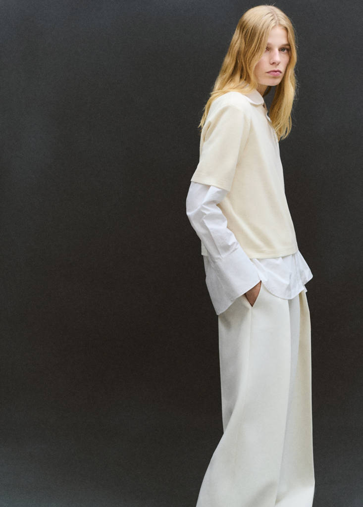 Short-sleeved wool sweater — Ecru