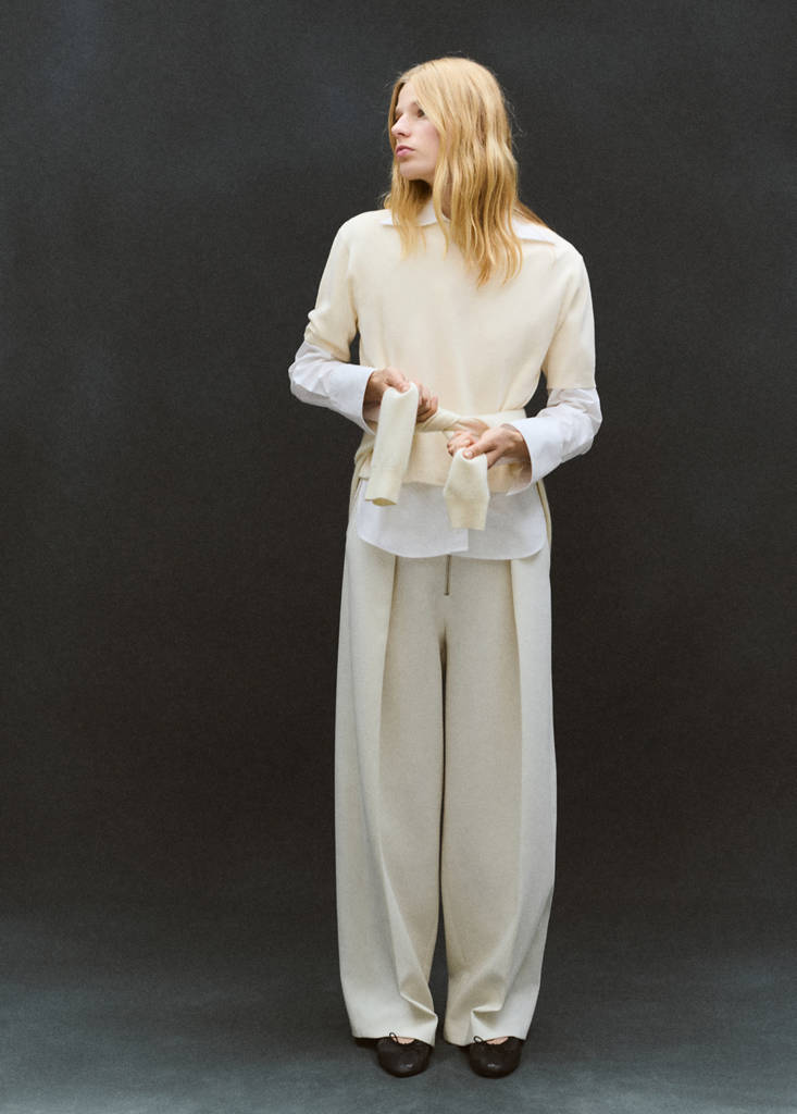 Short-sleeved wool sweater — Ecru