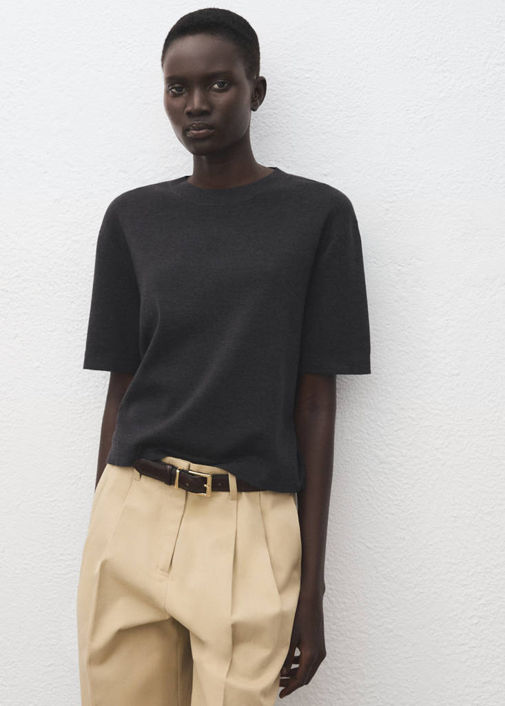 Short-sleeved wool sweater — Medium Heather Grey