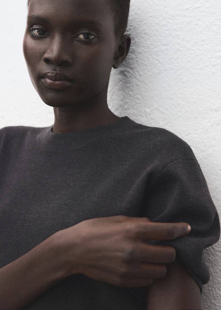 Short-sleeved wool sweater — Medium Heather Grey