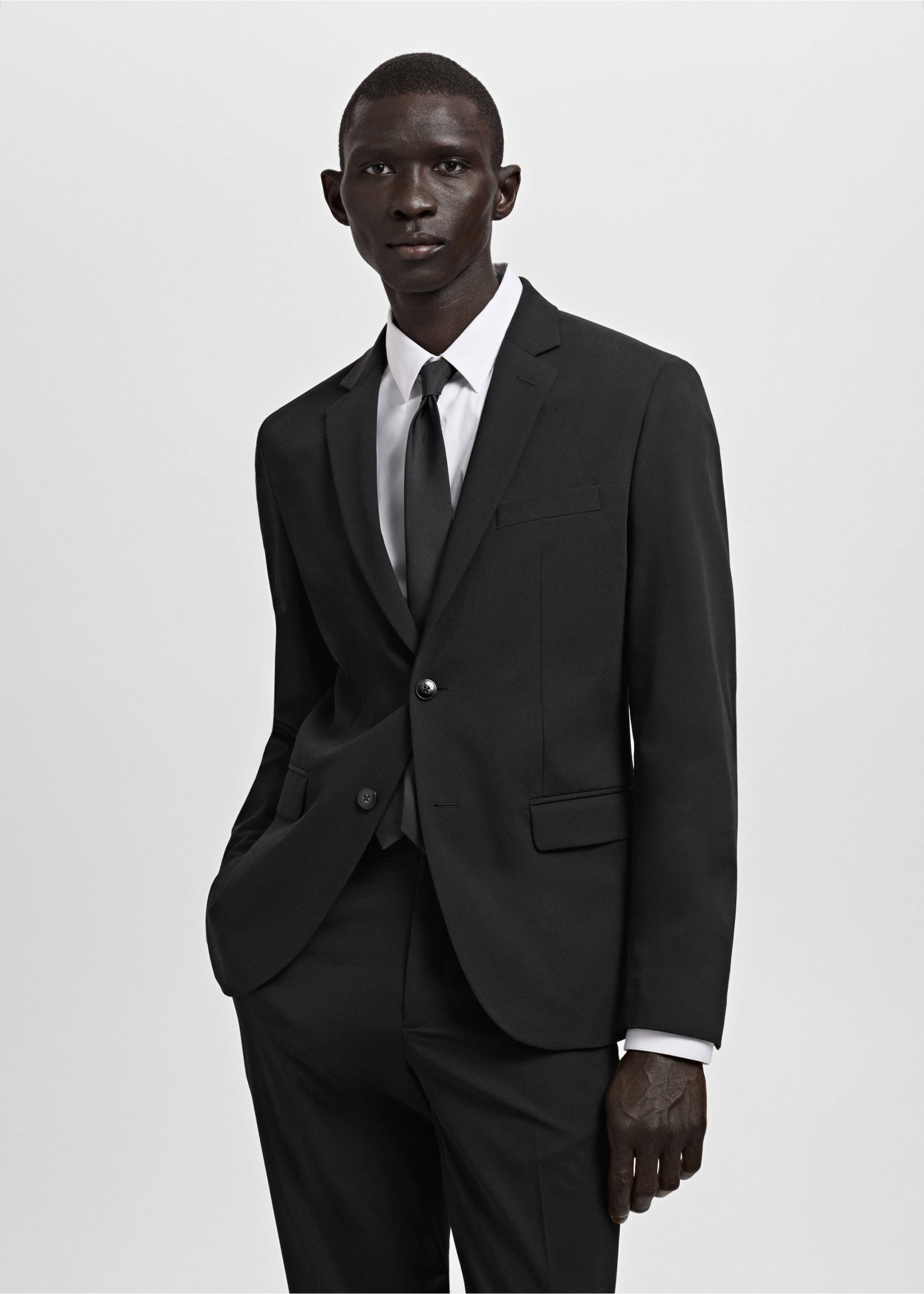 Super slim-fit suit jacket in stretch fabric - Medium plane, Black. Ref: 27051194-01.
