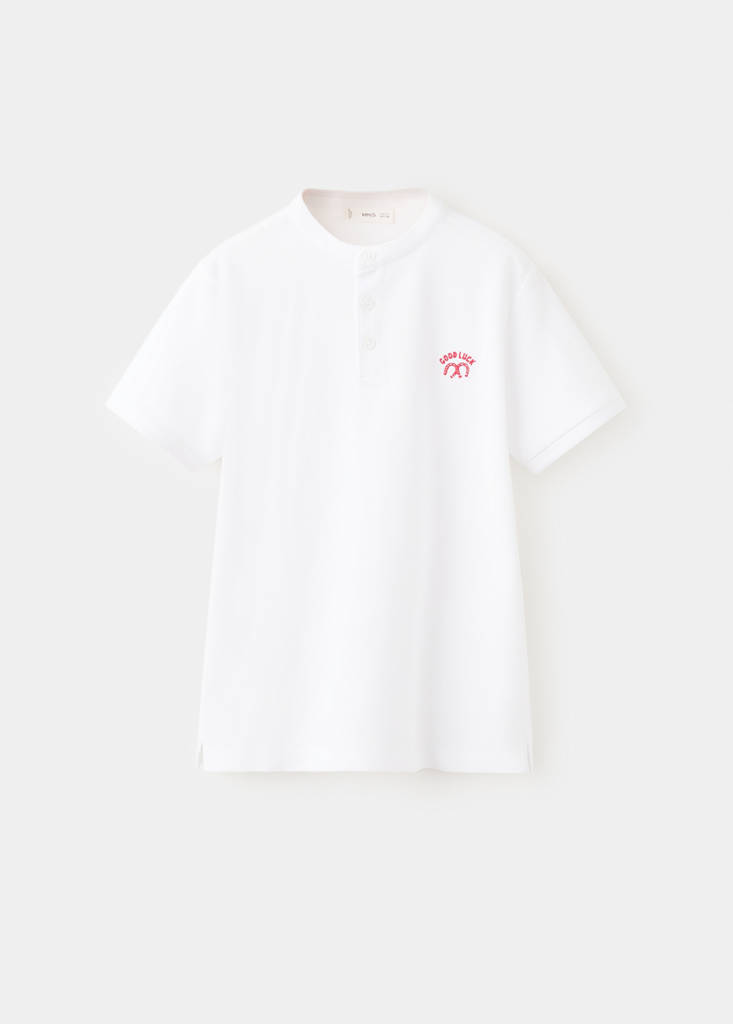 Printed cotton polo shirt — White