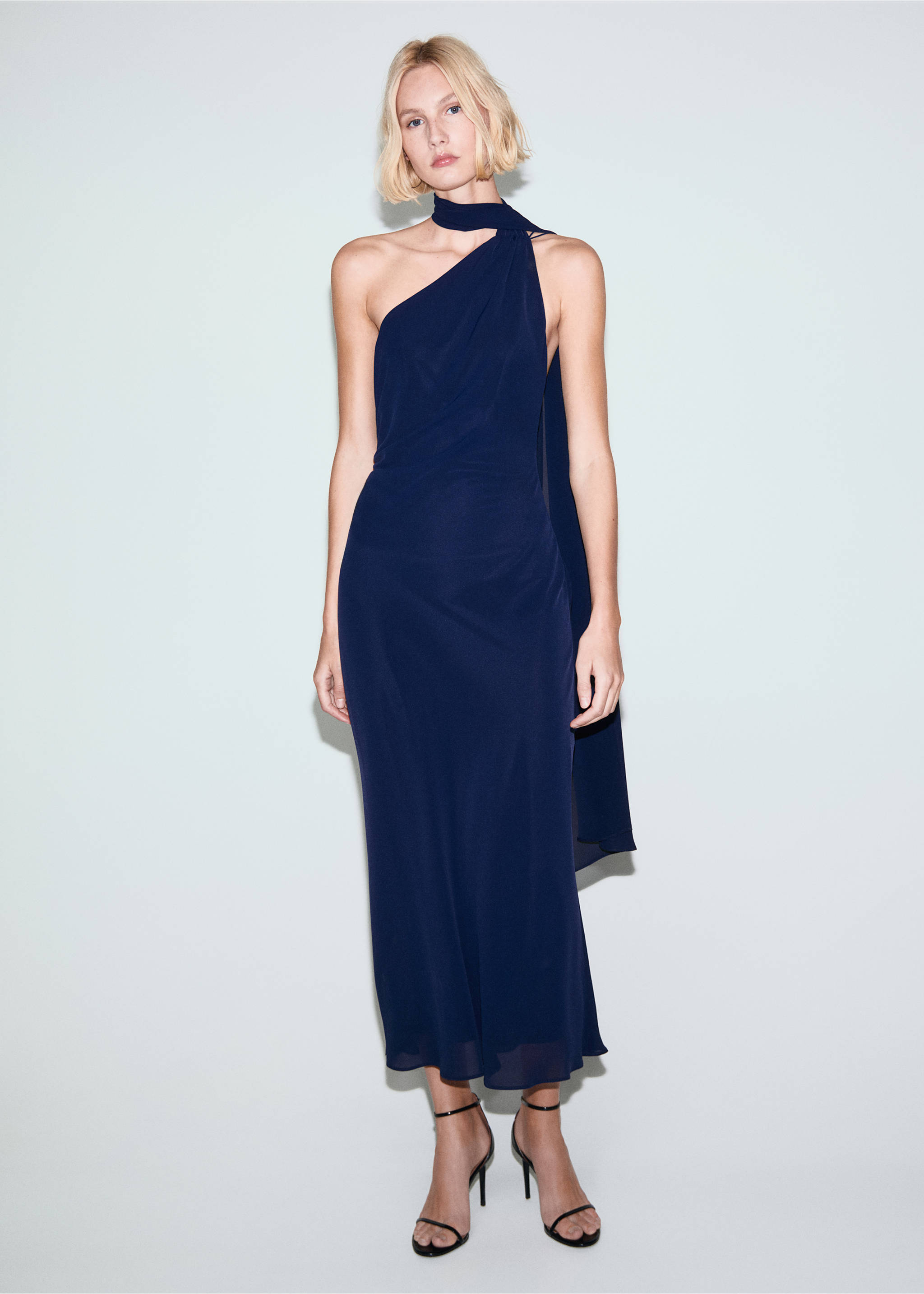 Asymmetrical dress with scarf - General plane, Night Blue. Ref: 27051199-00.