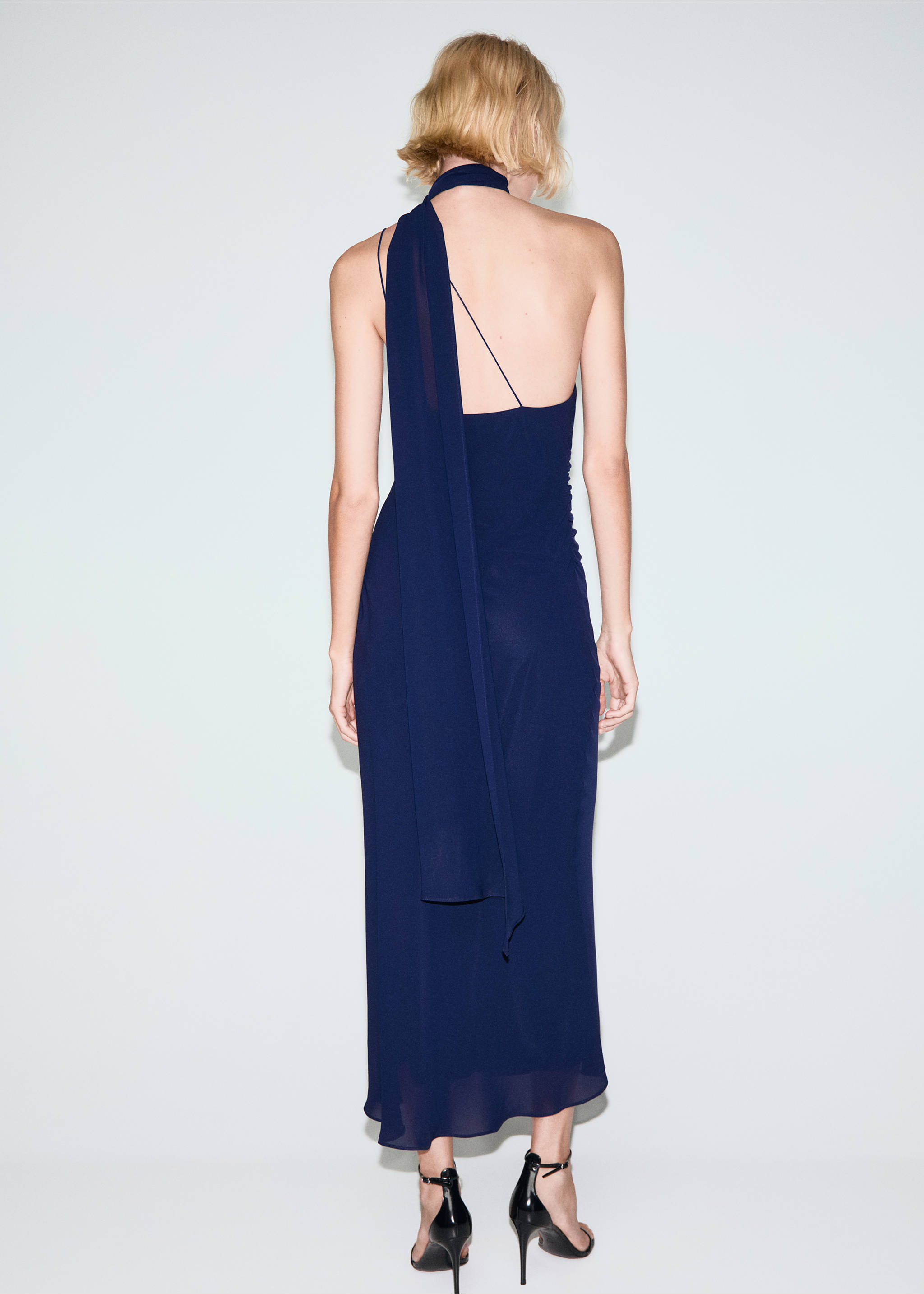 Asymmetrical dress with scarf - Reverse of the article, Night Blue. Ref: 27051199-00.