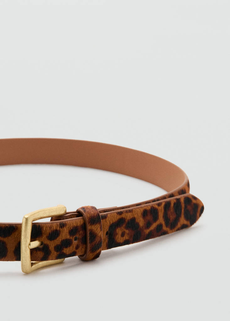 Leopard fur leather belt — Brown