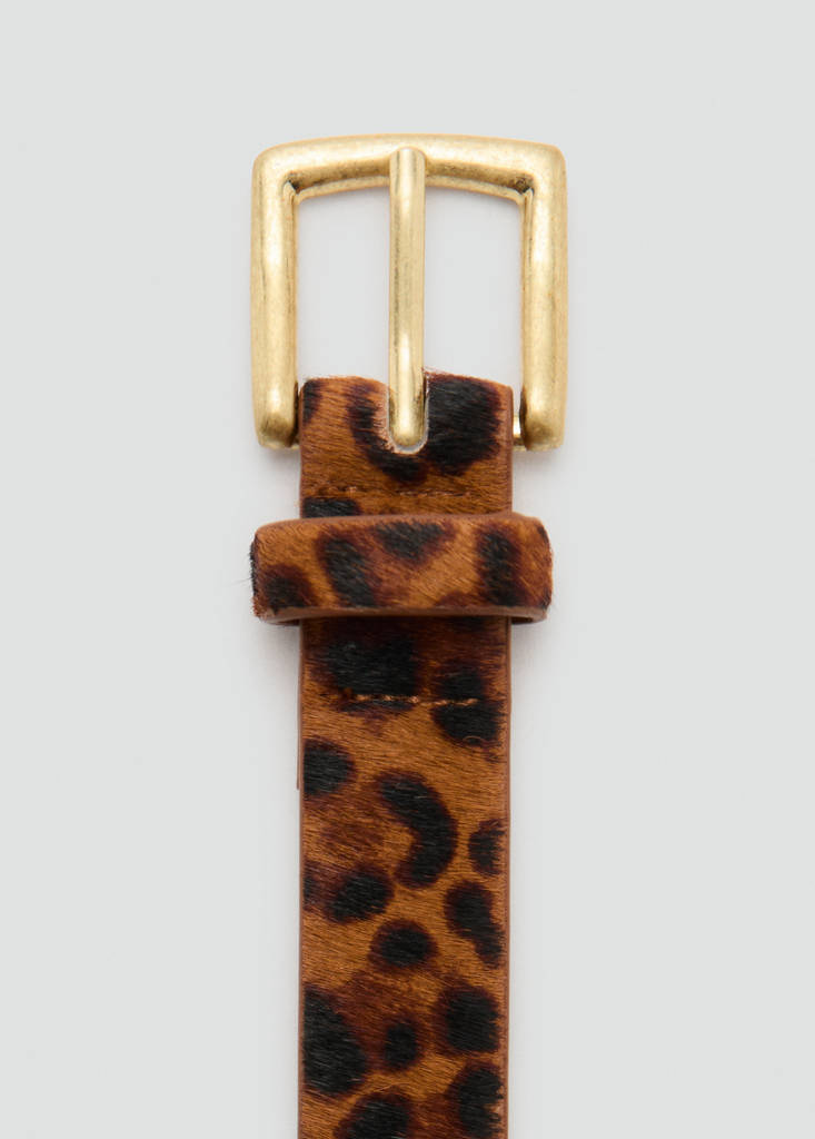 Leopard fur leather belt — Brown