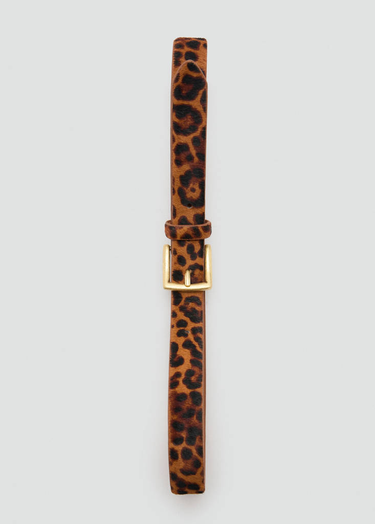 Leopard fur leather belt — Brown