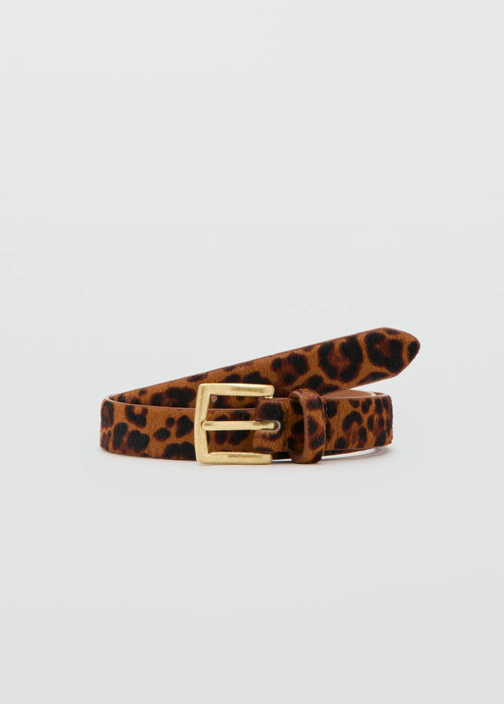 Leopard fur leather belt — Brown