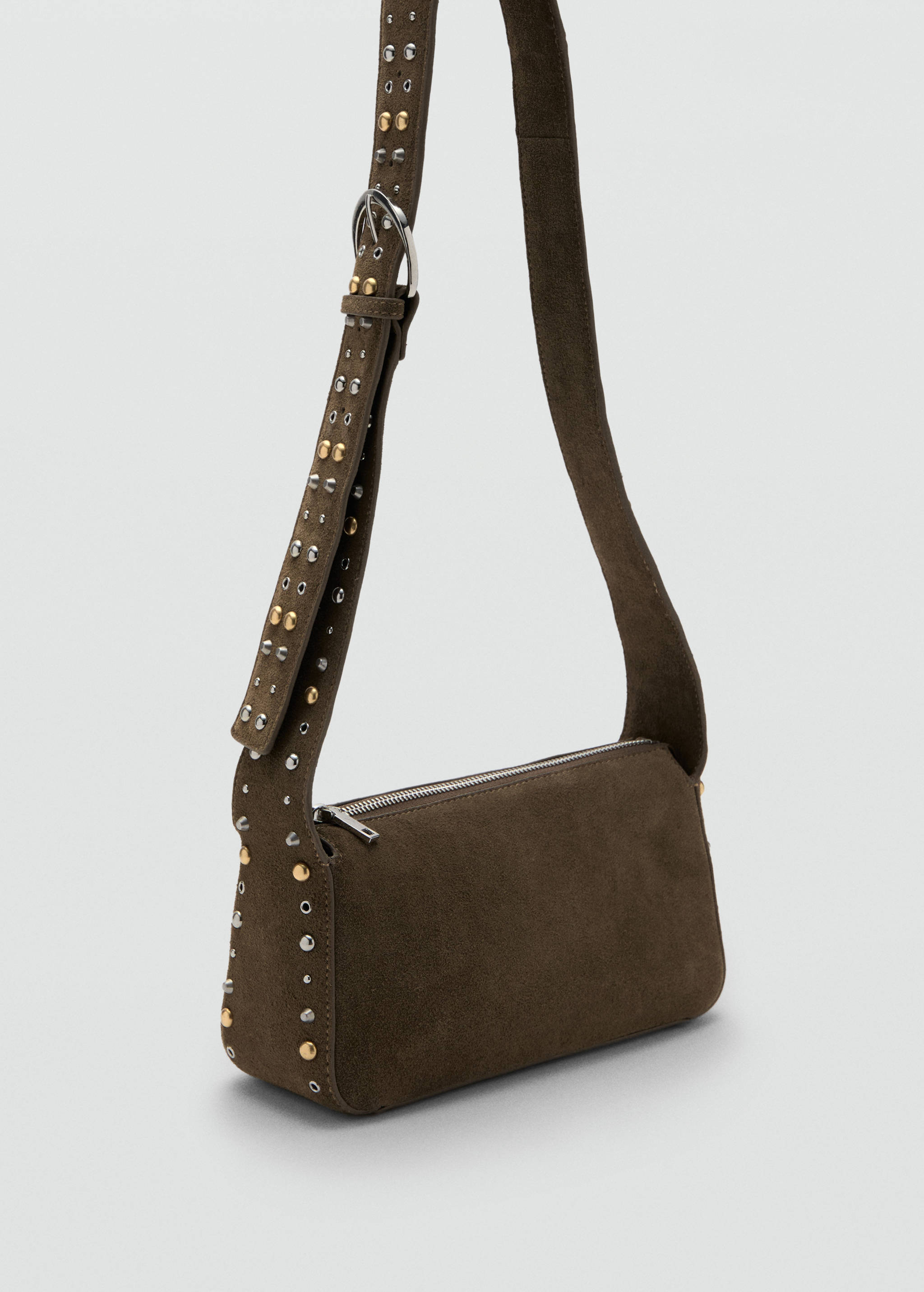 Suede crossbody bag with studs - Medium plane