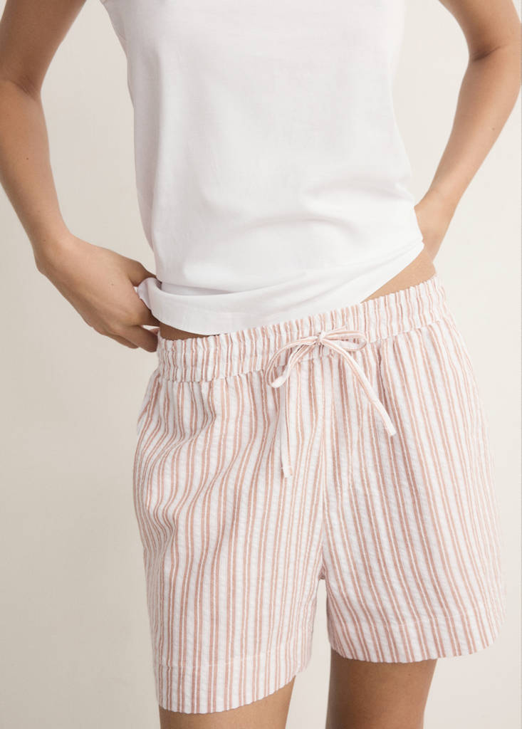 Two-piece cotton striped pyjamas with straps — Russet