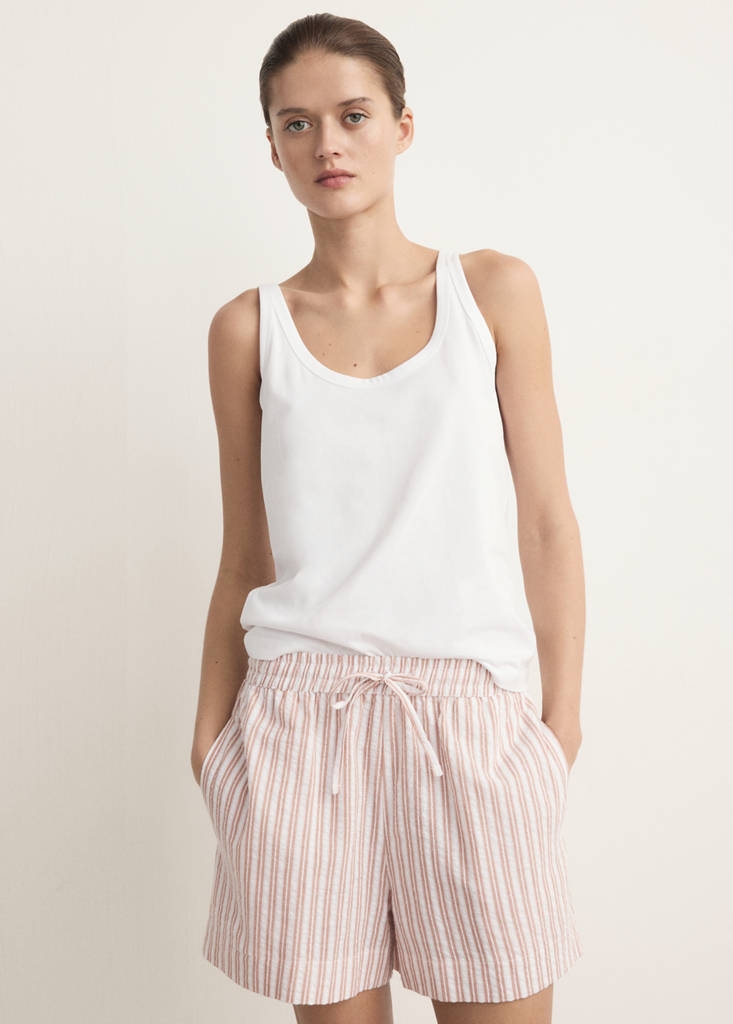 Two-piece cotton striped pyjamas with straps — Russet