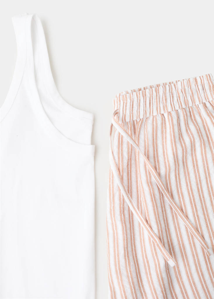 Two-piece cotton striped pyjamas with straps — Russet