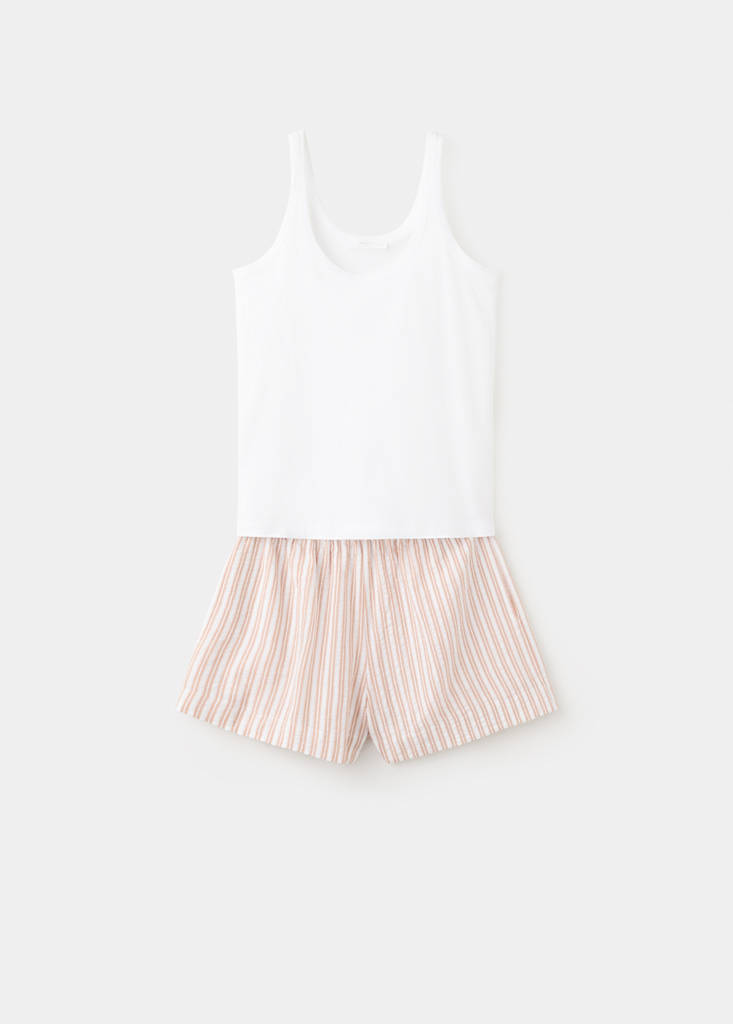 Two-piece cotton striped pyjamas with straps — Russet