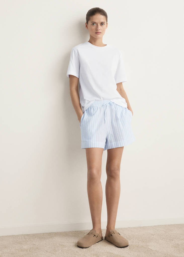 Two-piece short-sleeved cotton striped pyjamas — Blue