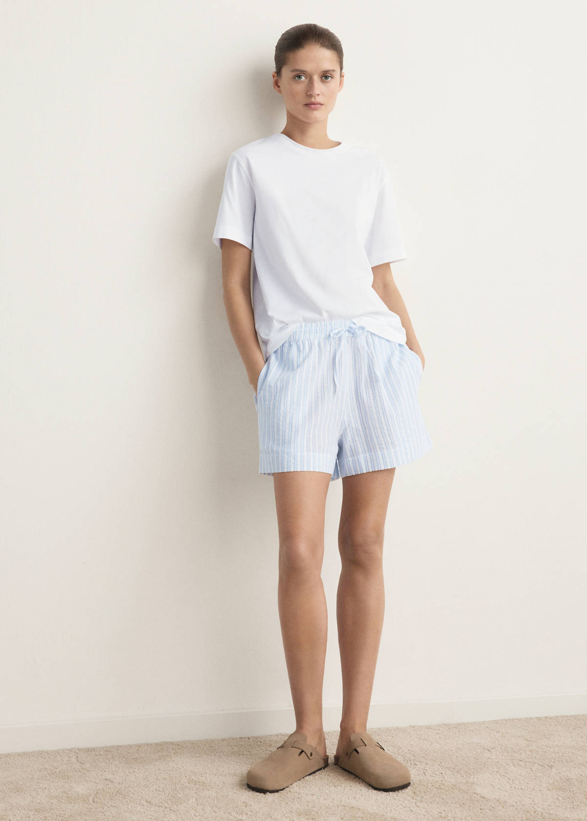 Two-piece short-sleeved cotton striped pyjamas — Blue