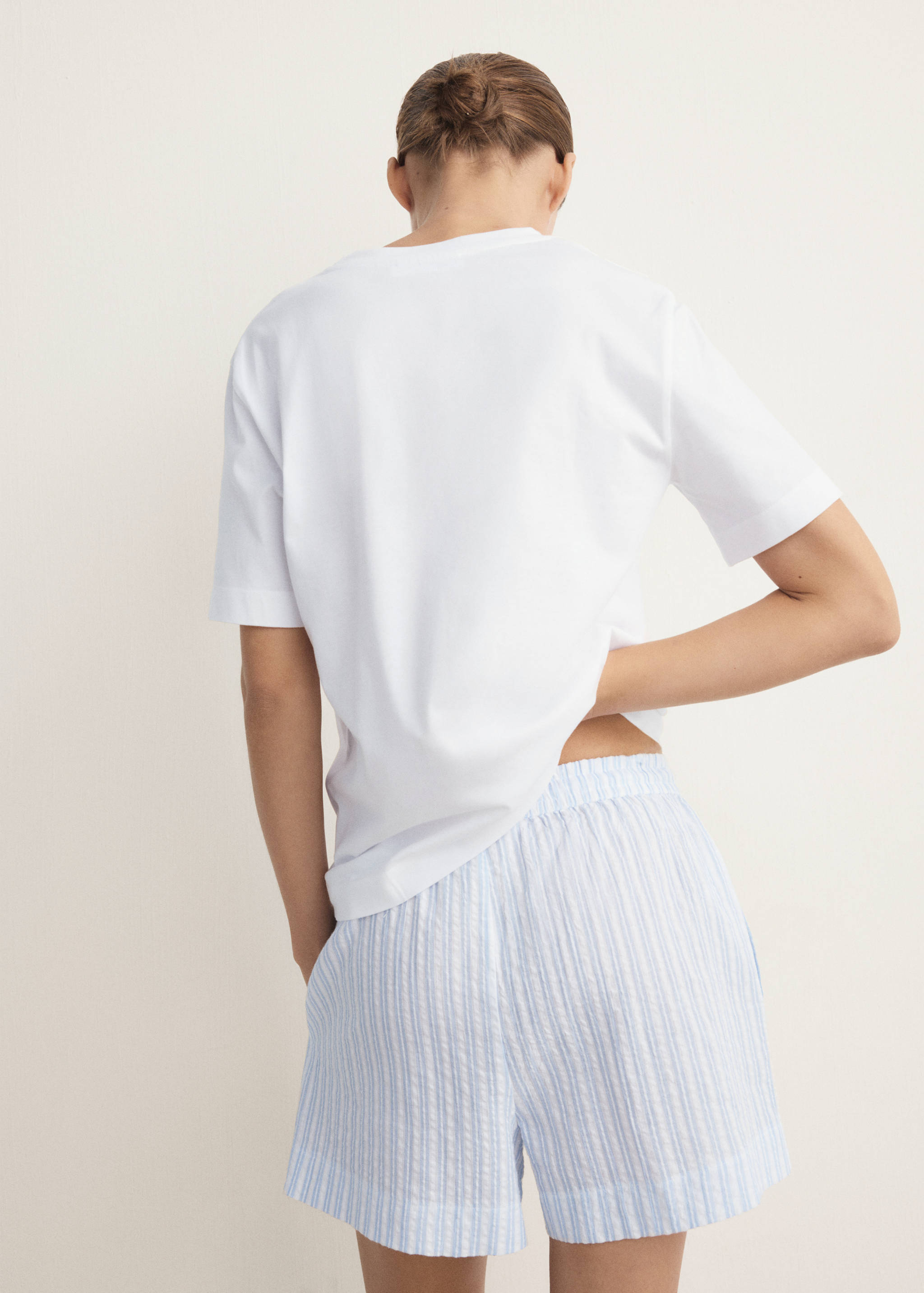Two-piece short-sleeved cotton striped pyjamas - Reverse of the article