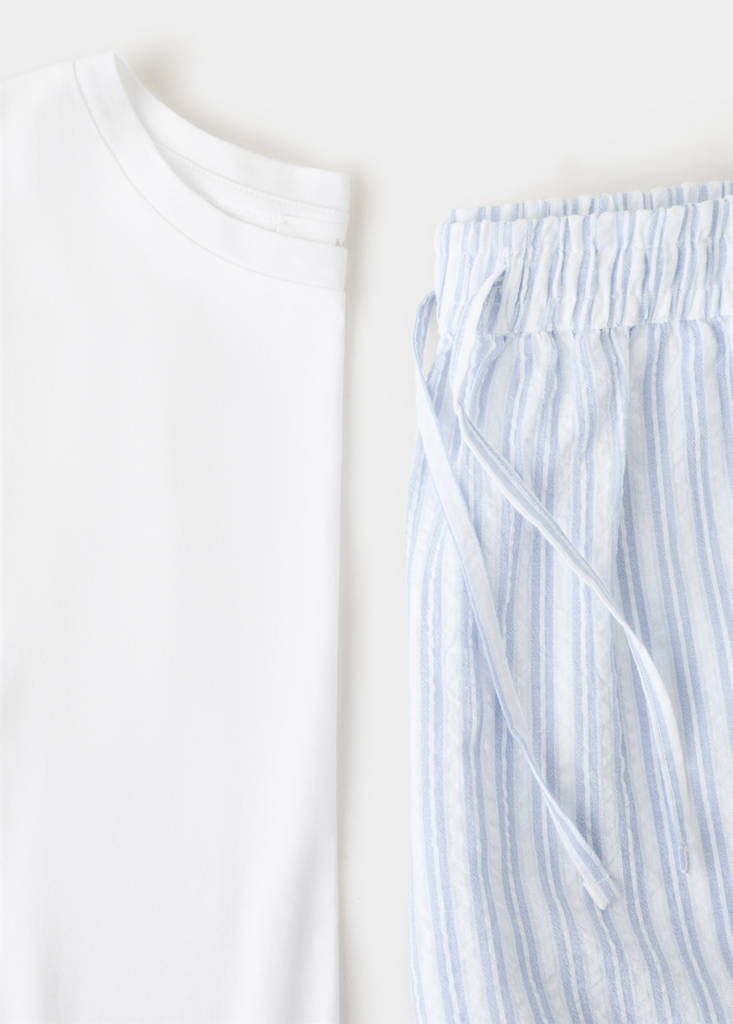 Two-piece short-sleeved cotton striped pyjamas — Blue