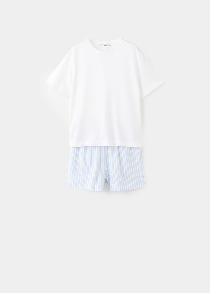 Two-piece short-sleeved cotton striped pyjamas — Blue