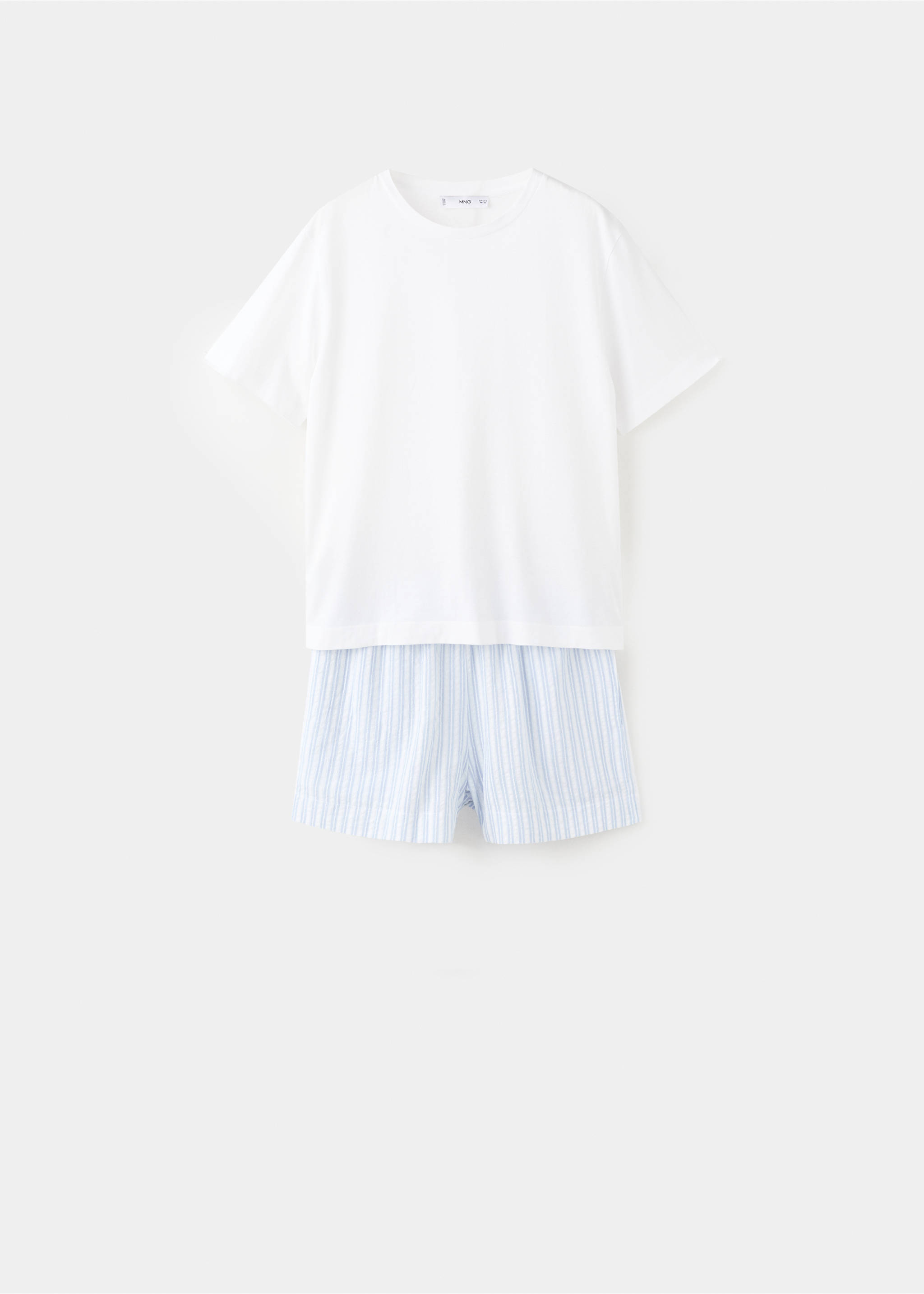 Two-piece short-sleeved cotton striped pyjamas - Article without model, Blue. Ref: 27051218-00.