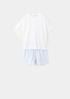 Two-piece short-sleeved cotton striped pyjamas — Blue 7