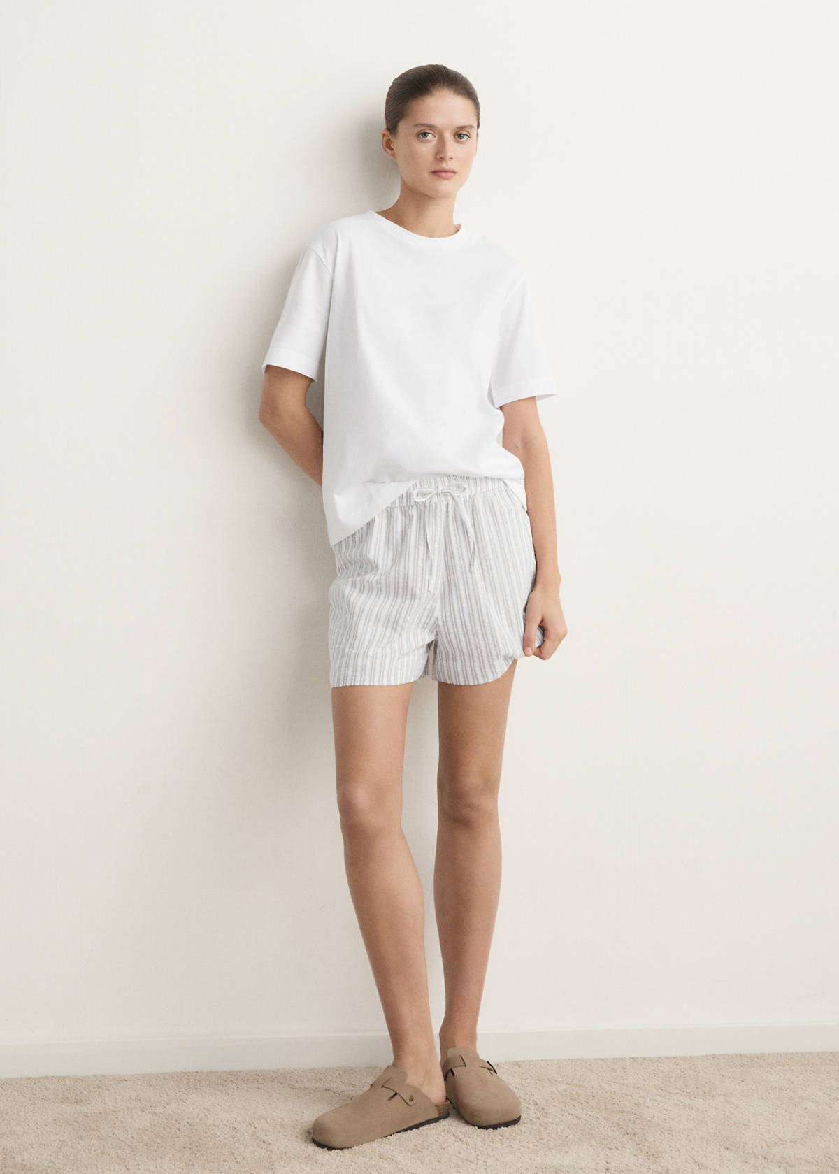 Two-piece short-sleeved cotton striped pyjamas — Grey