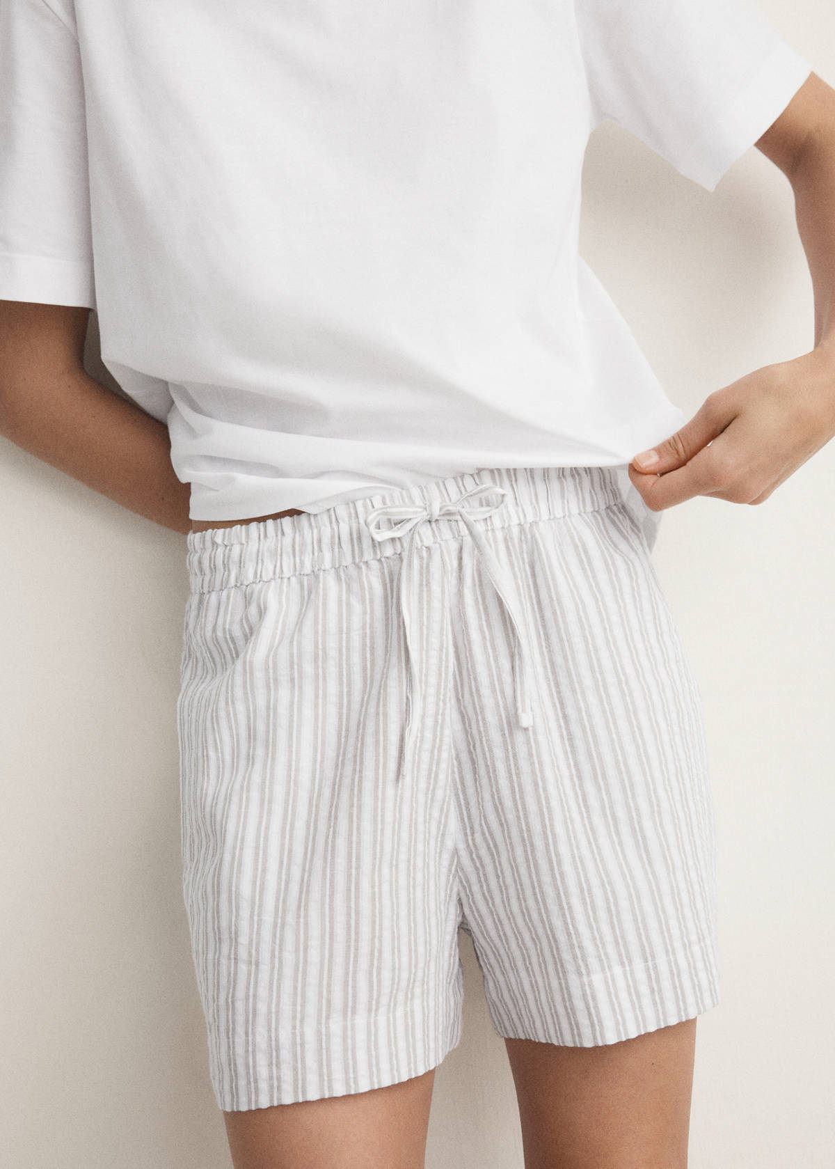 Two-piece short-sleeved cotton striped pyjamas — Grey