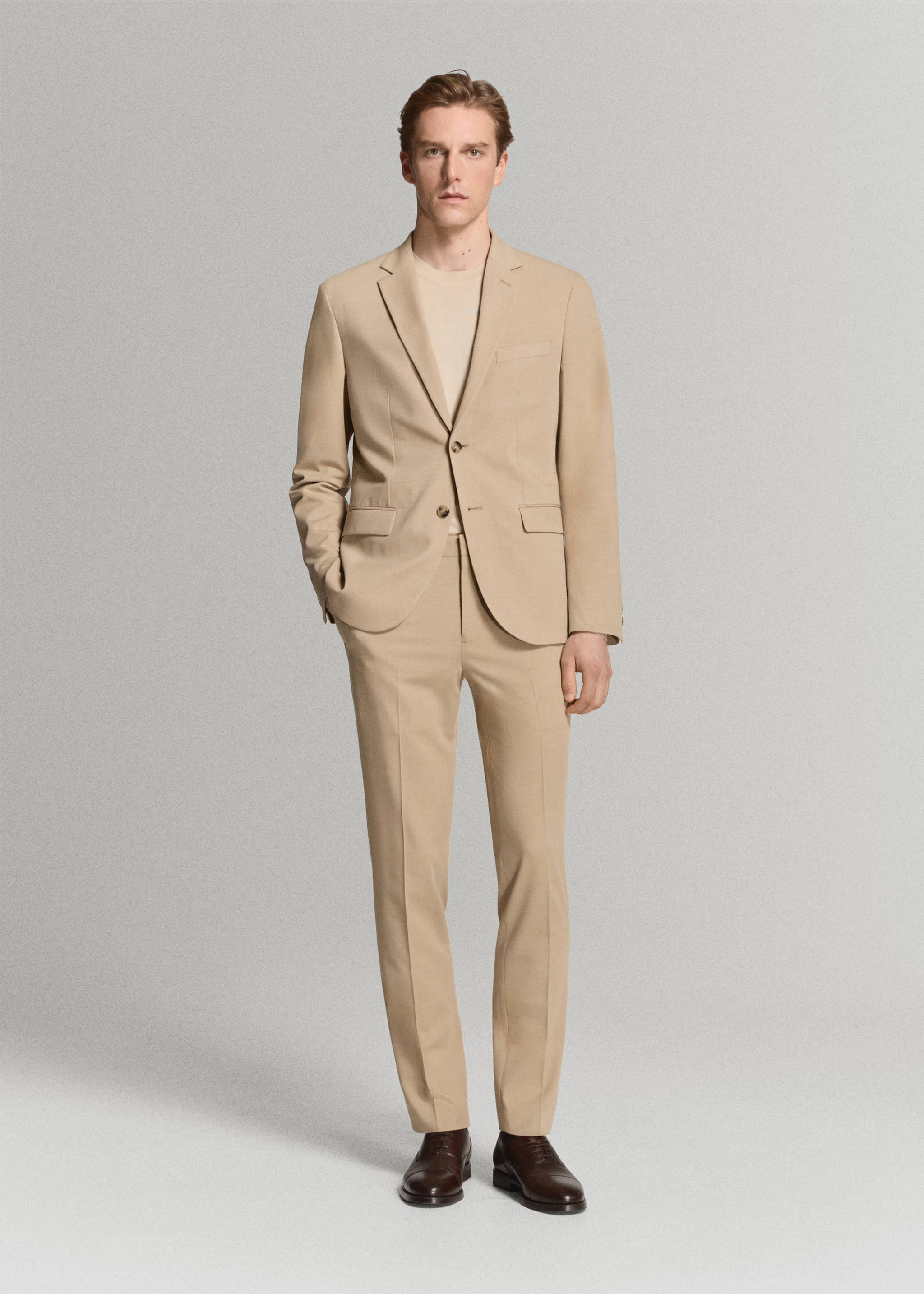 Super slim-fit suit jacket in stretch fabric - General plane, Beige. Ref: 27051225-01.