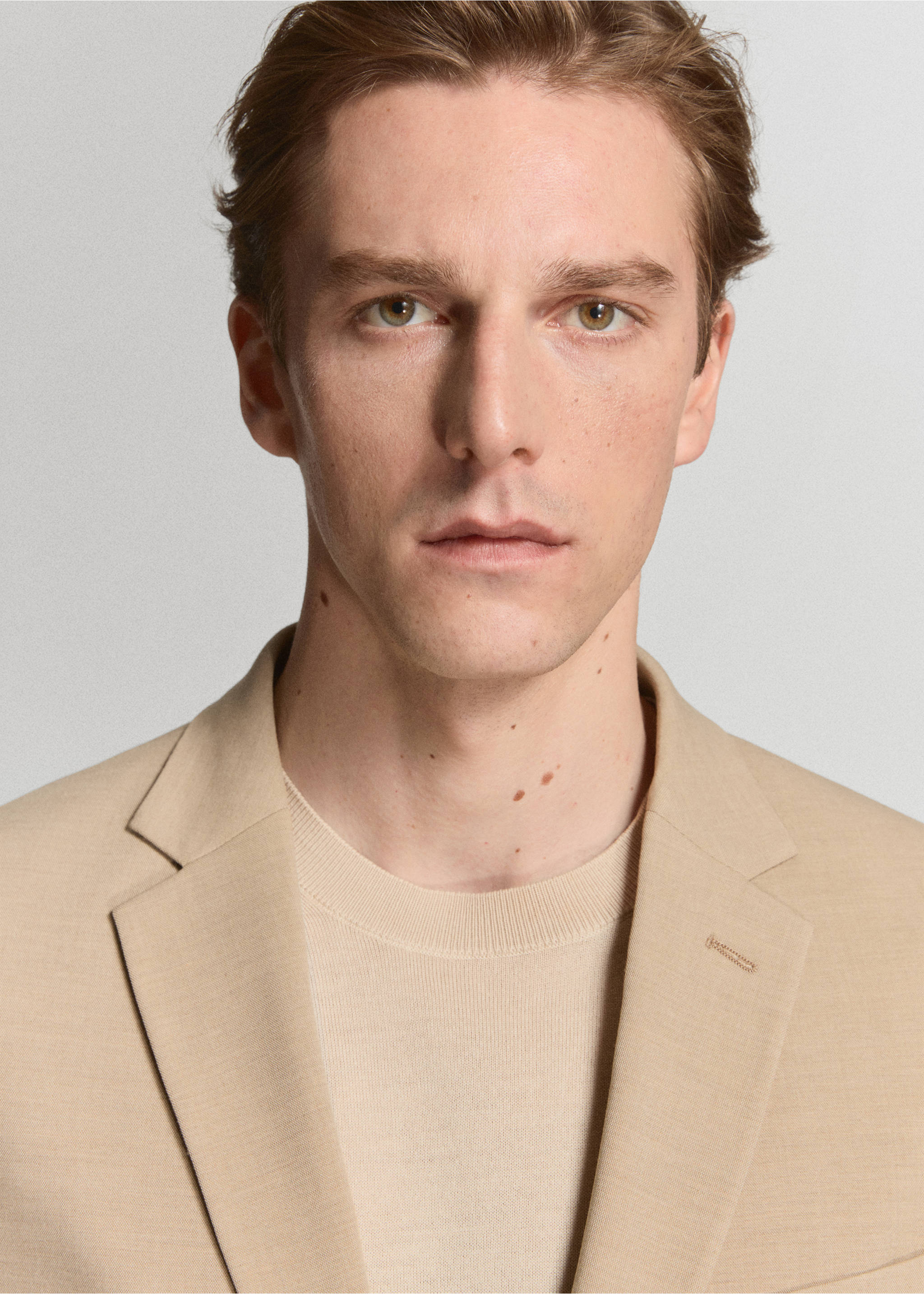 Super slim-fit suit jacket in stretch fabric - Details of the article 1, Beige. Ref: 27051225-01.